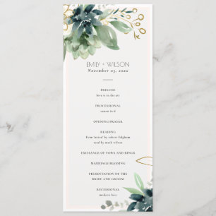 Dusky Blue Succulent Wedding Zeremony Program Menükarte