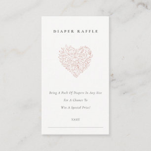 Dusky Blush Flora Heart Diaper Raffle Baby Dusche Begleitkarte