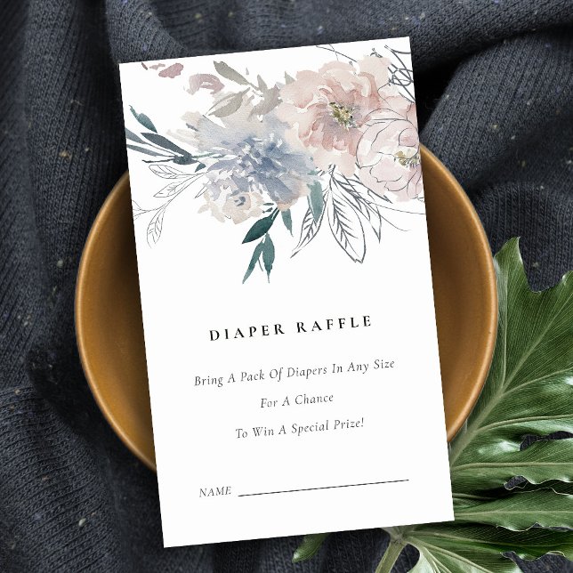Dusky Blush Floral Diaper Raffle Baby Dusche Begleitkarte (Von Creator hochgeladen)