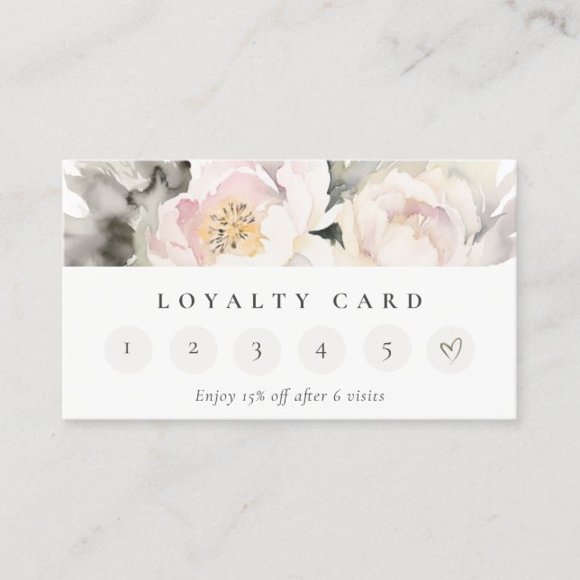 Dusky Blush Peony Floral Bunch 6 Punch Loyalty Visitenkarte (Vorderseite)