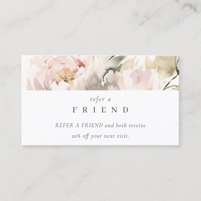 Dusky Blush Peony Floral Bunch Refer A Friend  Visitenkarte (Vorderseite)