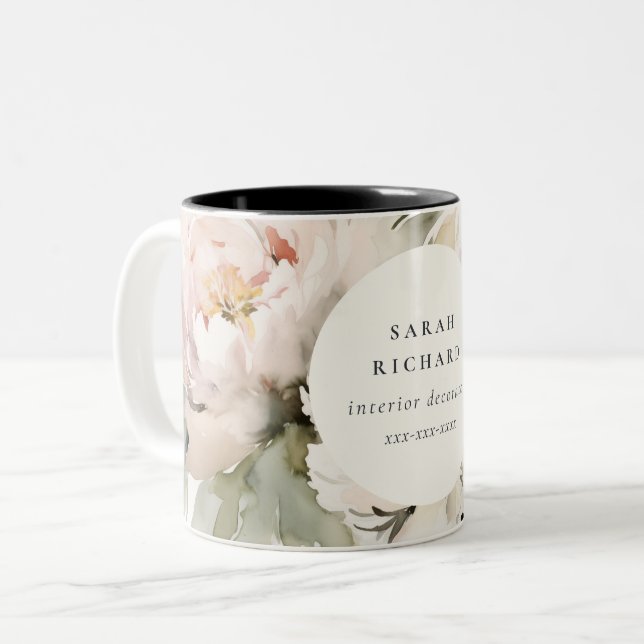 Dusky Blush Peony Zweifarbige Tasse (Vorderseite Links)