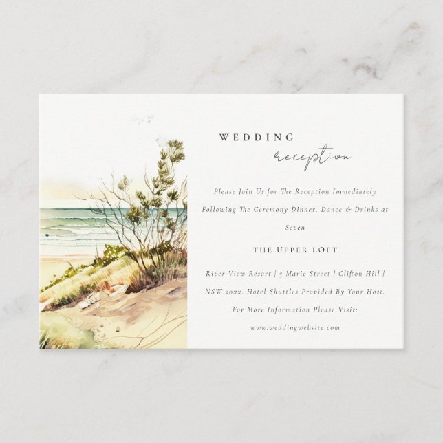 Dusky Coastal Beach Sun Seascape Hochzeitsempfang Begleitkarte (Vorderseite)