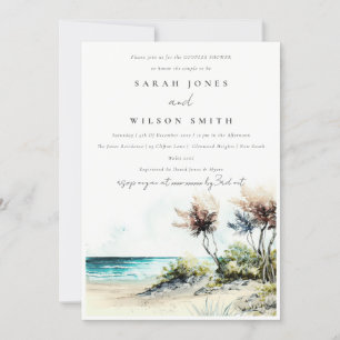 Dusky Coastal Palm Beach Seascape Paare Dusche Einladung