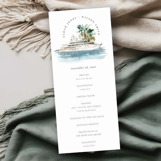 Dusky Cruise Ship Palm Seascape Wedding Programme (Créateur téléchargé)