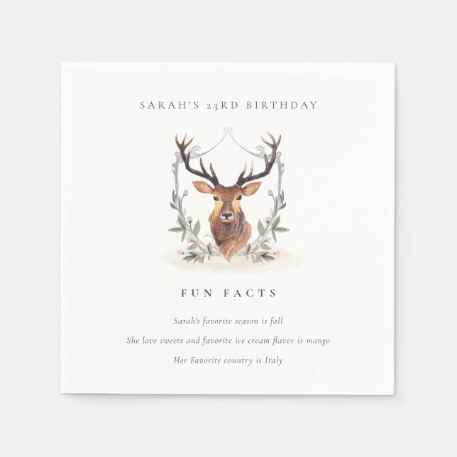 Dusky Deer Floral Wappen Spaß jedes Alter Geburtst Serviette (Vorderseite)