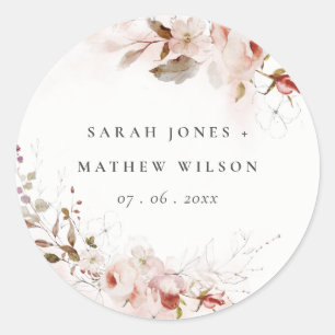 Dusky Fall Marsala Blush Blumenstrauß Hochzeit Runder Aufkleber