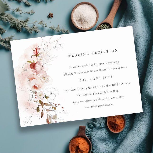 Dusky Fall Marsala Blush Floral Hochzeitsempfang Begleitkarte (Von Creator hochgeladen)