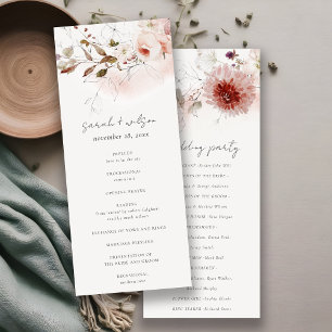 Dusky Fall Marsala Blush Floral Wedding Programme