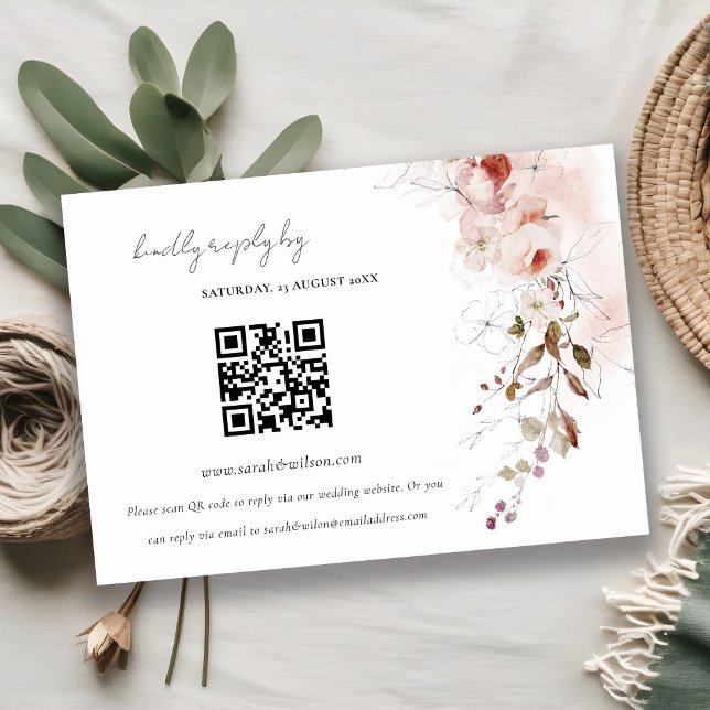 Dusky Fall Marsala Floral Wedding QR Code UAWG Begleitkarte (Von Creator hochgeladen)