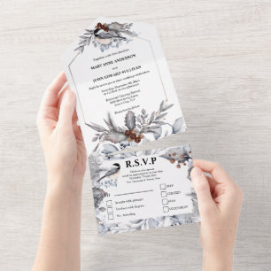 Dusky-Grauwald-Vögel Hochzeit All In One Einladung