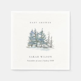 Dusky Green Blue Pine Tree Woods Baby Shower Serviette
