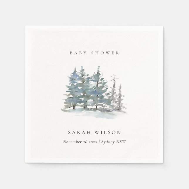 Dusky Green Blue Pine Tree Woods Baby Shower Serviette (Vorderseite)