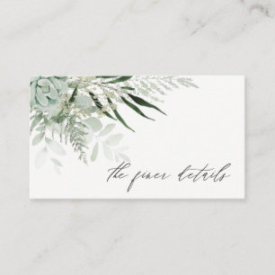 Dusky Green Leafy Fern Succulent Wedding Details Visitenkarte