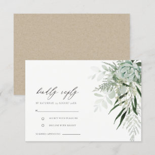 Dusky Green Leafy Fern Succulent Wedding RSVP Begleitkarte