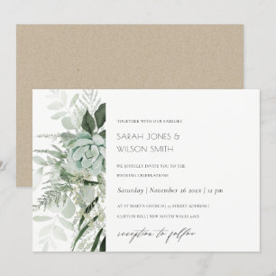 Dusky Green Leafy Fern Succulent Wedite Einladung