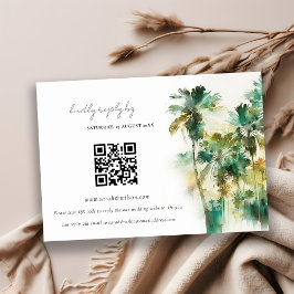 Dusky Green Tropical Palm Trees Wedding QR Code Begleitkarte