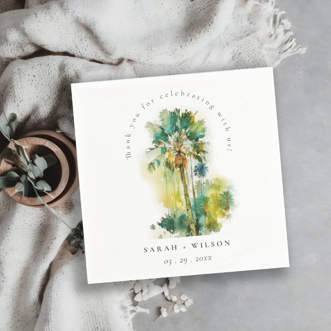 Dusky Green Tropical Watercolor Palmen Hochzeit Serviette (Von Creator hochgeladen)