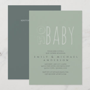Dusky Green Typografie Moderne Babydusche Einladung