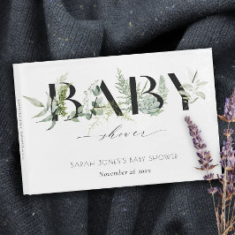 Dusky Leafy Fern Succulent Script Baby Dusche Gästebuch