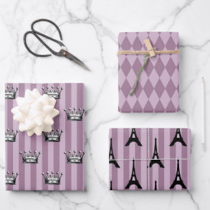 Dusky Lila und Black Paris thematisch Geschenkpapier Set