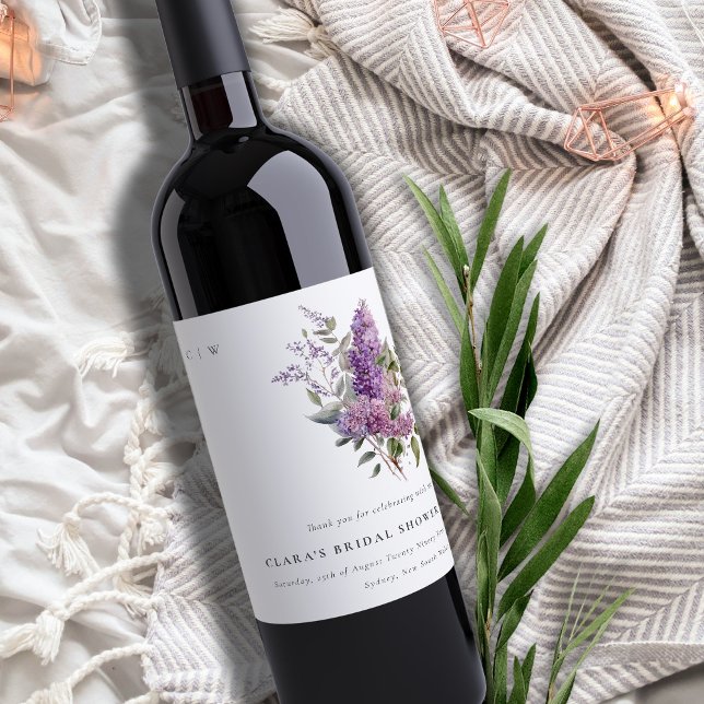 Dusky Lilac Hütte Flora Brautparty Weinetikett (Von Creator hochgeladen)