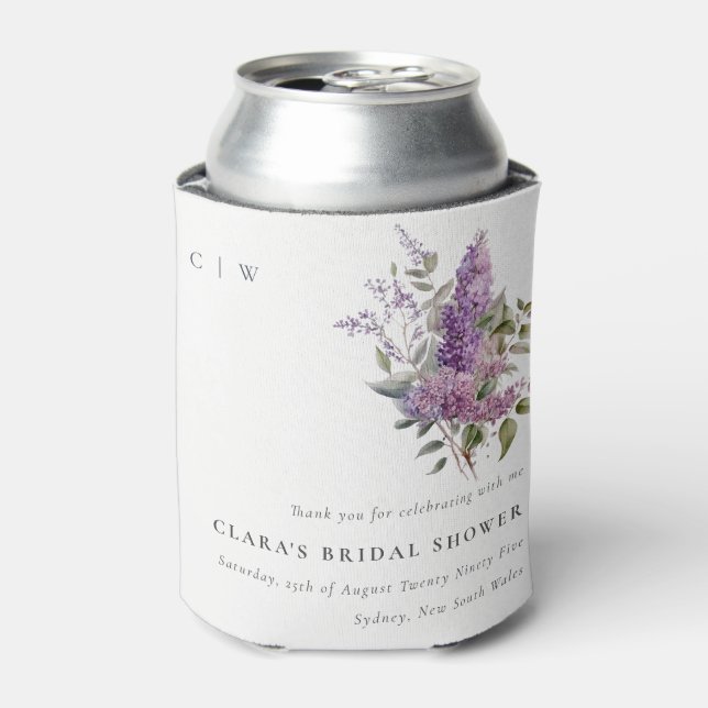 Dusky Lilac Watercolor Hütte Blumenzehen Dosenkühler (Kanne Vorderseite)