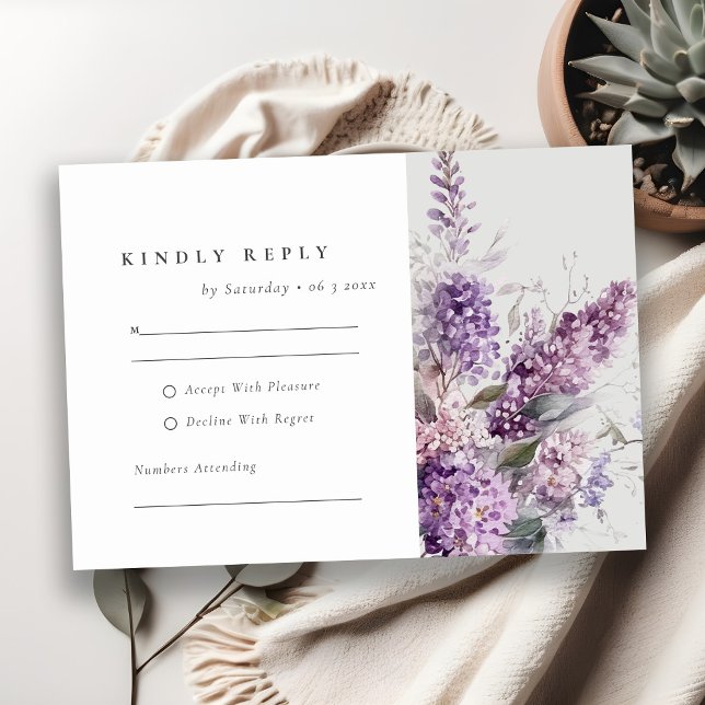 Dusky Lilac Watercolor Hütte Blumenzehen RSVP Karte (Von Creator hochgeladen)