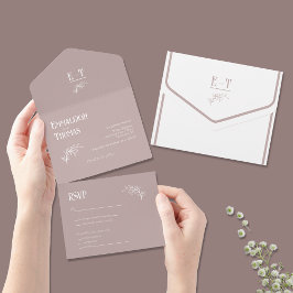 Dusky Mauve Simple Modern Wedding All In One Einladung