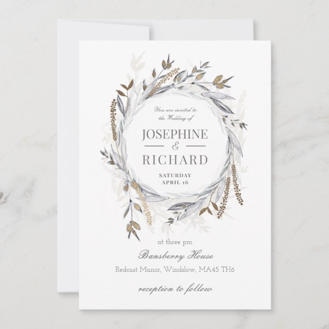 Dusky Pearl Foliage Imitate Gold Circlett Einladun Einladung (Vorderseite)