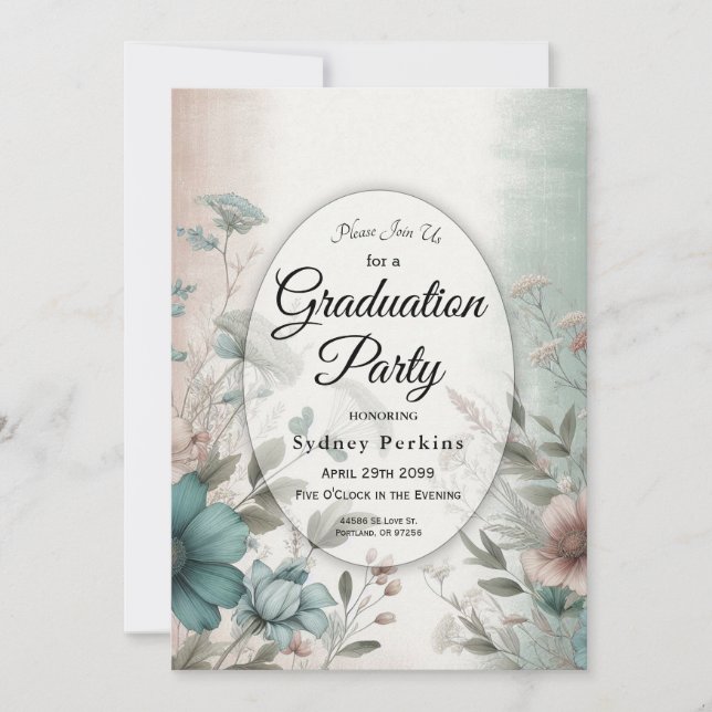 Dusky Petals und Soft Serenity Floral Einladung (Vorderseite)