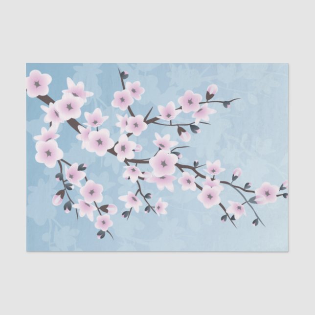 Dusky Pink Blass Blauer Kirschblüten Seidenpapier (Vorderseite)