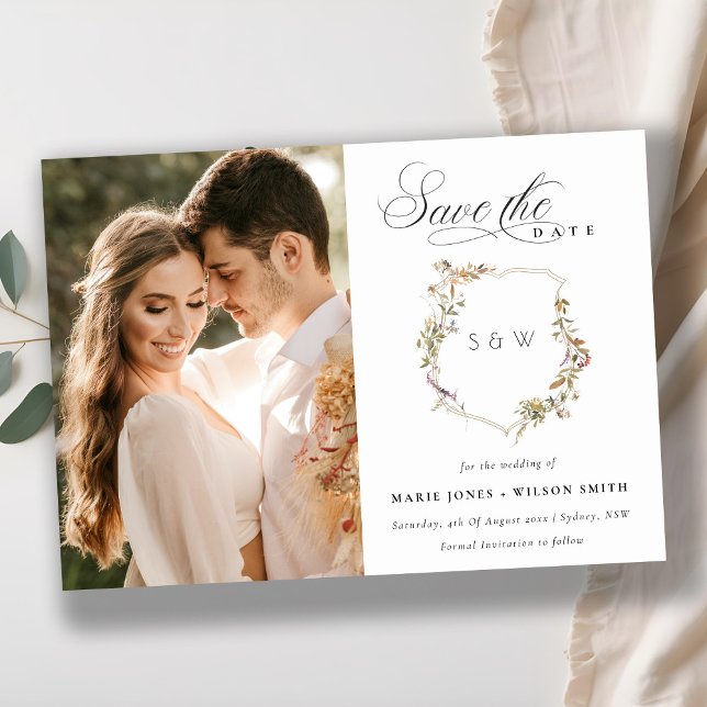 Dusky Pink Blush Wildblume Wappen Foto Hochzeit Save The Date (Von Creator hochgeladen)