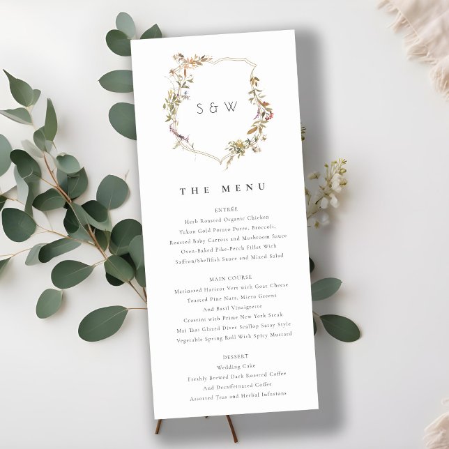 Dusky Pink Blush Wildblume Wappen Hochzeitsmenü Einladung (Von Creator hochgeladen)