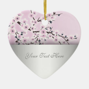 Dusky Pink Cherry Blossom Blütenblatt Text hinzuf Keramikornament