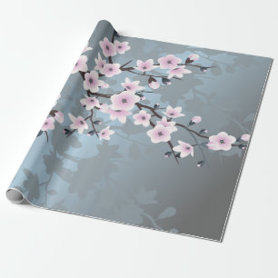 Dusky Pink Grayish Blue Cheroms Blüten Blüten Geschenkpapier