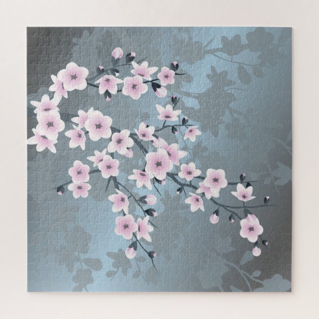 Dusky Pink Grayish Blue Cherry Blossom Floral (Vertikal)