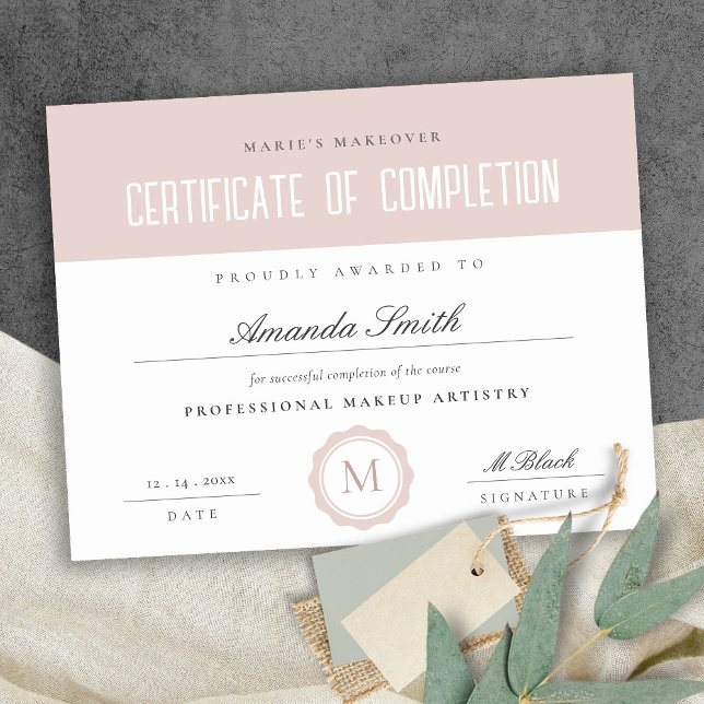 Dusky Pink Minimal Certificate of Completion Award (Von Creator hochgeladen)