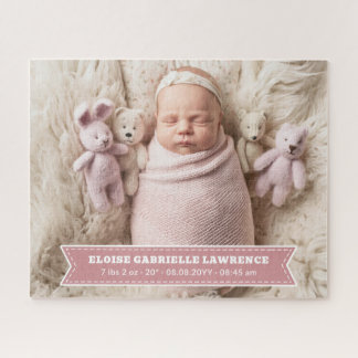 Dusky Pink Newborn Baby Girl Birth Stats Photo