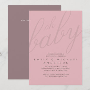 Dusky Pink Typografy Baby Shower Gender Reveal Einladung
