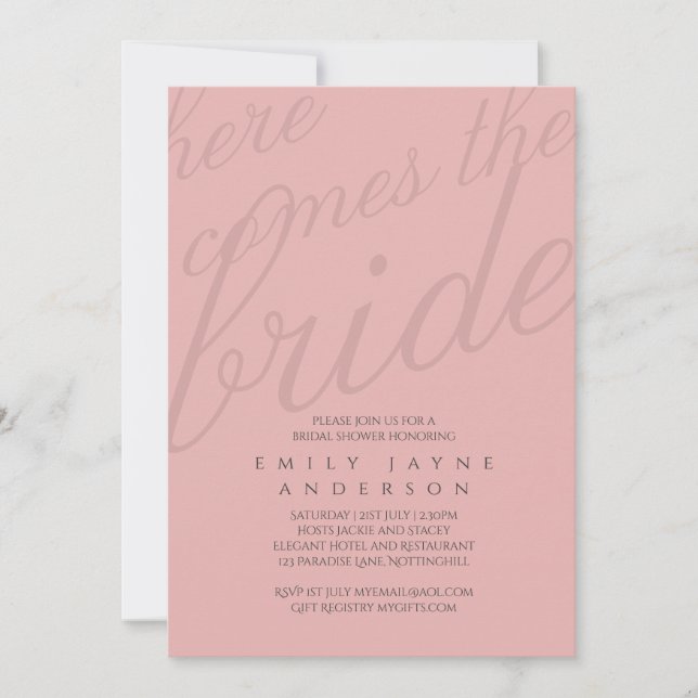 Dusky Pink Typografy Brautparty Modernes Minimales Einladung (Vorderseite)