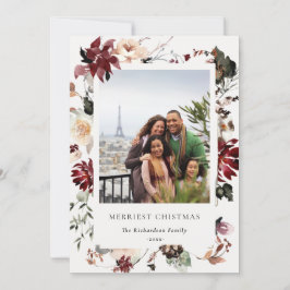 Dusky Poinsettia Floral Merriest Christmas Photo Feiertagskarte