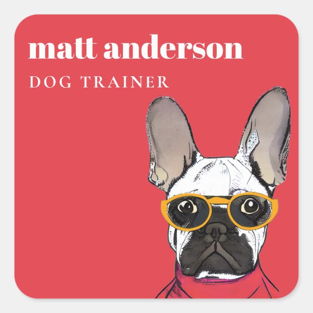 Dusky Red Orange Retro French Bulldog Dog Trainer Quadratischer Aufkleber (Vorderseite)