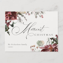 Dusky Red Poinsettia Floral Frohe Weihnachten Postkarte