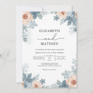 Dusky Rose Frost Floral Wedding Einladung