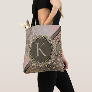 Dusky Rose Marble Glittery Leopard Monogram Tasche