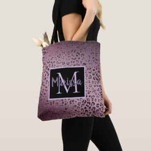 Dusky Violet Leopard Monogramm Tasche