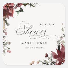 Dusky Warm Winter Festive Foliage Baby Dusche Quadratischer Aufkleber