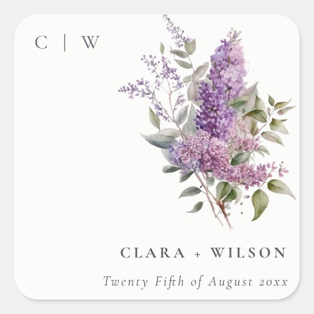 Dusky Watercolor Lilac Hütte Blumenzehen Quadratischer Aufkleber (Vorderseite)