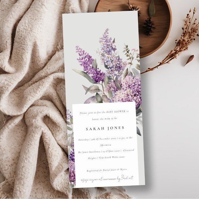 Dusky Watercolor Lilac Hütte Floral Baby Dusche Einladung (Von Creator hochgeladen)